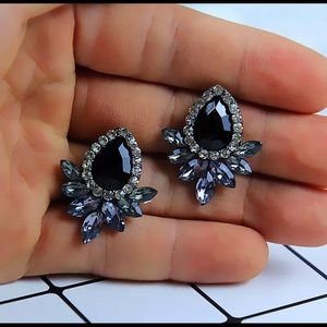 Black Tear Drop Stone Earrings